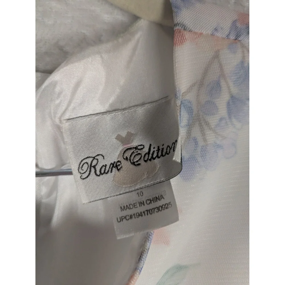 Rare Edition Dress Girl's 10 White Floral Flutter Sleeve Oversized Bow Tulle